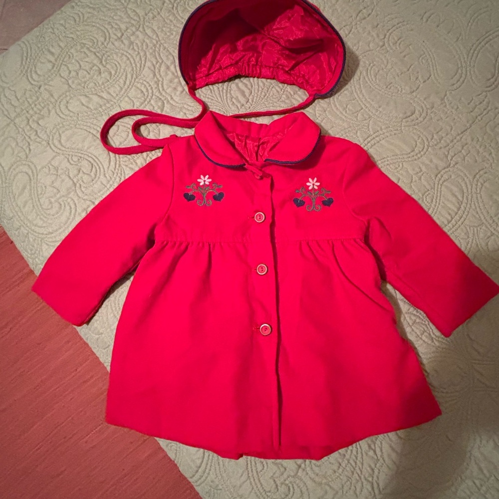 Vintage Red Kids Coat with Embroidered Details